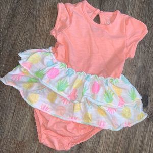 ✨2 for $25✨ Cherokee NB Peach Pineapple Ruffle Dress and Bloomers set